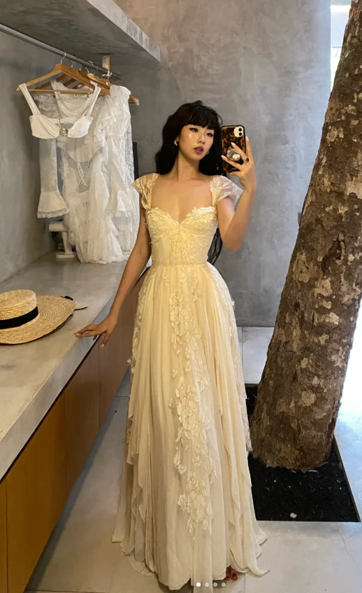 Elegant Sweetheart Sheath Chiffon Long Prom Dresses, Light Champagne Formal Evening Dresses DP3160 - Deanwangkt