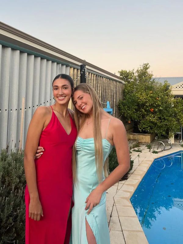 Elegant Blue Satin Mermaid Side Slit Long Evening Prom Dresses Sexy Prom Dress DP246 - Deanwangkt