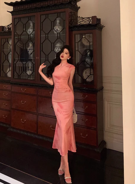 Sexy Mermaid High Neckline Pink 18th Birthday Dress Long Party Birthday Outfits For Women For Women DP0182 - Deanwangkt