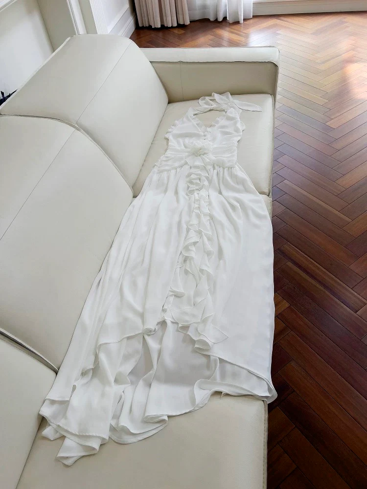 Elegant A line Halter White Sleeveless Chiffon Long Evening Party Gowns Evening Formal Dresses Prom Dress W885 - Deanwangkt