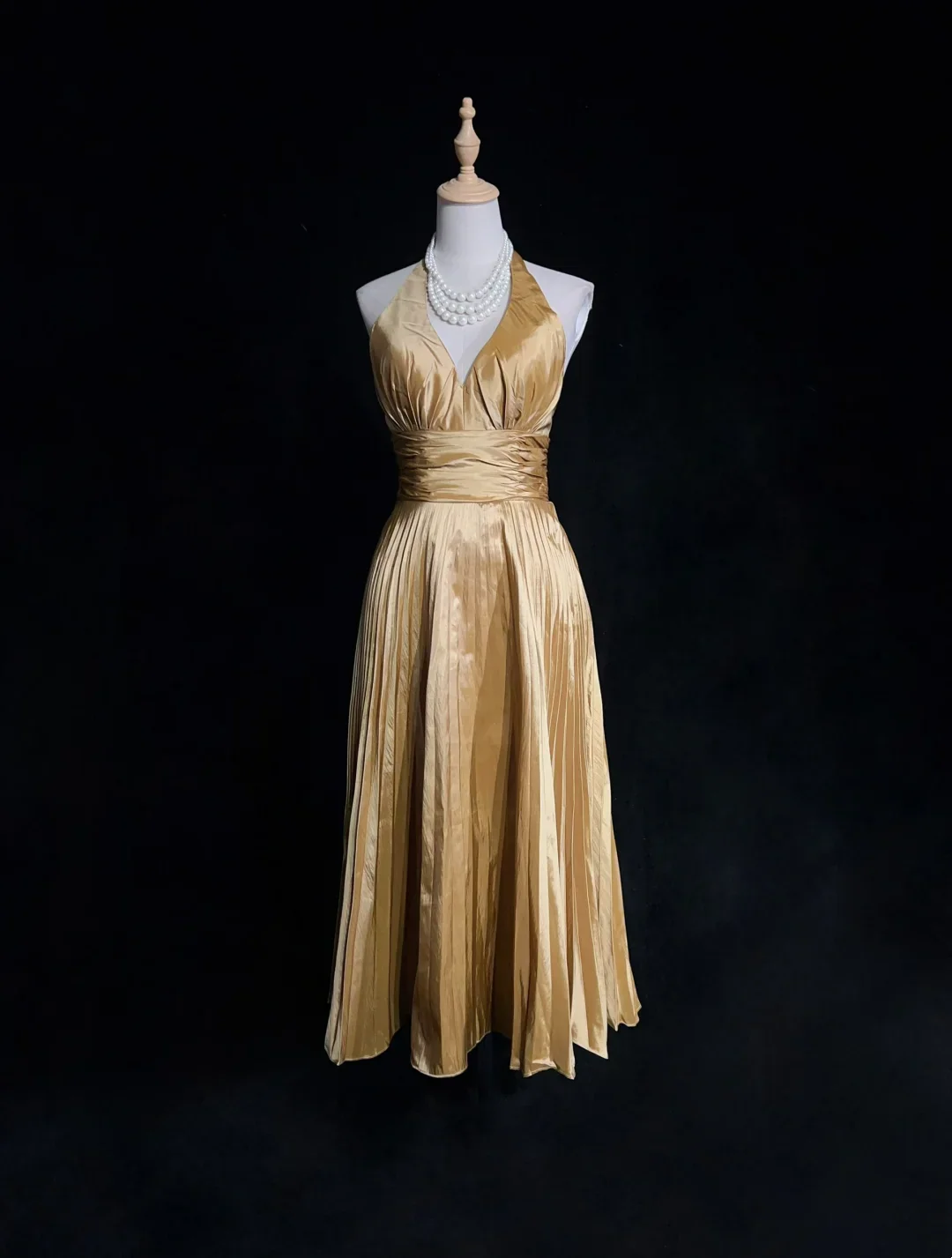 Vintage A Line Halter Gold Taffeta Tea Length Formal 8th Grade Homecoming Dresses Middle School Cocktail Dress Hoco Outfits DH1473 - Deanwangkt