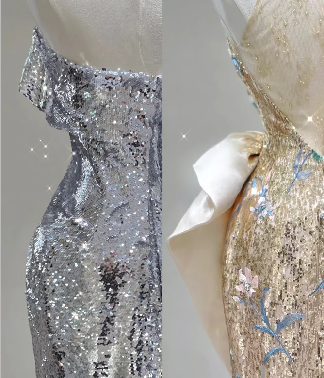 Pretty Mermaid Strapless Sleeveless Sequin Long Prom Dresses Simple Evening Dresses DP466 - Deanwangkt