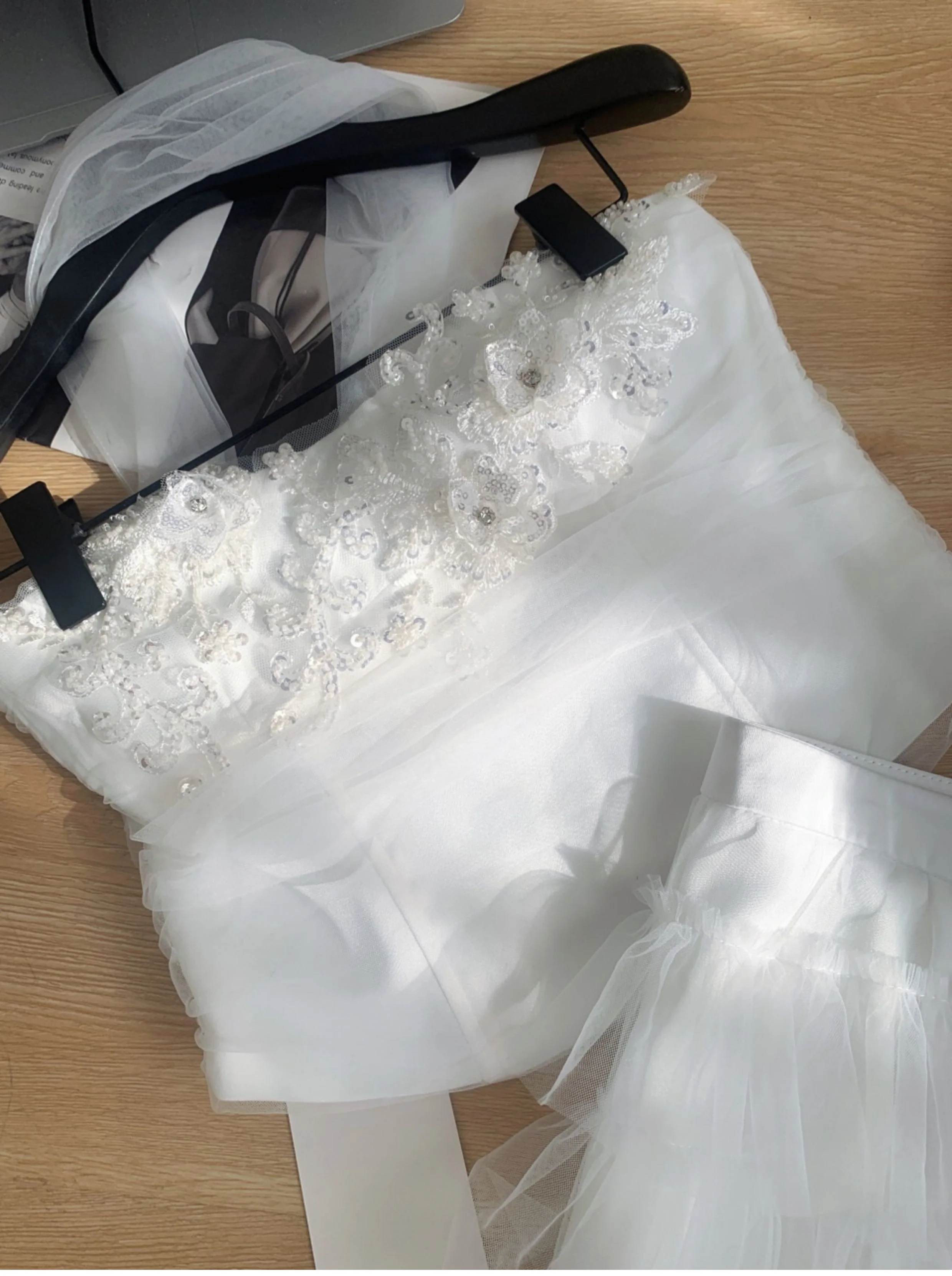 Cute Spaghetti Straps Pink Ruffles Tulle Summer Dress 2 Pieces Holiday Party Outfits For Women DP0094 - Deanwangkt