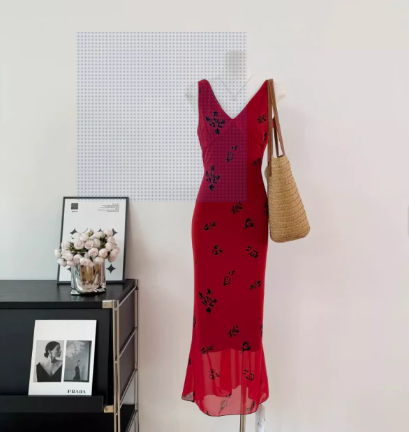 Cute A line V Neckline Red Floral Long Summer Dress For Women DP0011 - Deanwangkt