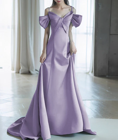 Elegant Off-the-shoulder A-Line Satin Long Prom Dresses, Lavender Formal Evening Gowns DP3066 - Deanwangkt