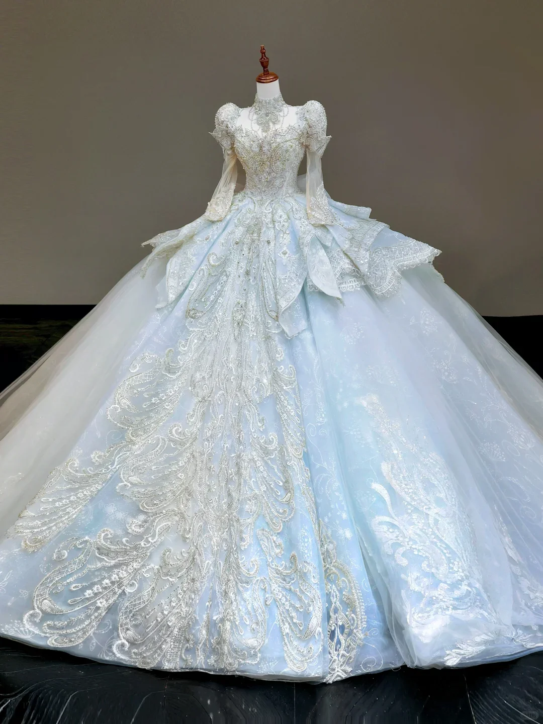 Princess Bridal Gown Ball Gown High Neckline Blue Sequin Beads Wedding Dresses Bridal Gowns DP830 - Deanwangkt