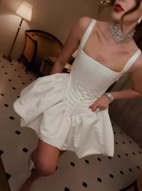 Pretty Ball Gown Square Neck White Mini Formal 8th Grade Homecoming Dresses Summer Middle School Hoco Dress Homecoming Outfits DH2311 - Deanwangkt