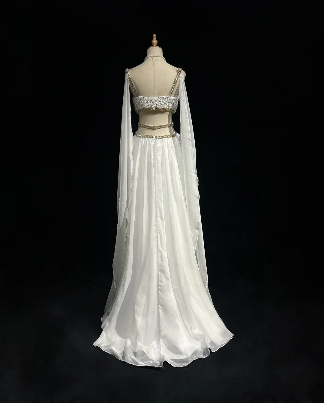 Retro A Line V Neck White Chiffon With Silver Gold Beads Long Flowers Prom Dresses Party Dress 21st Birthday Outfits Prom Gowns DH2662 - Deanwangkt