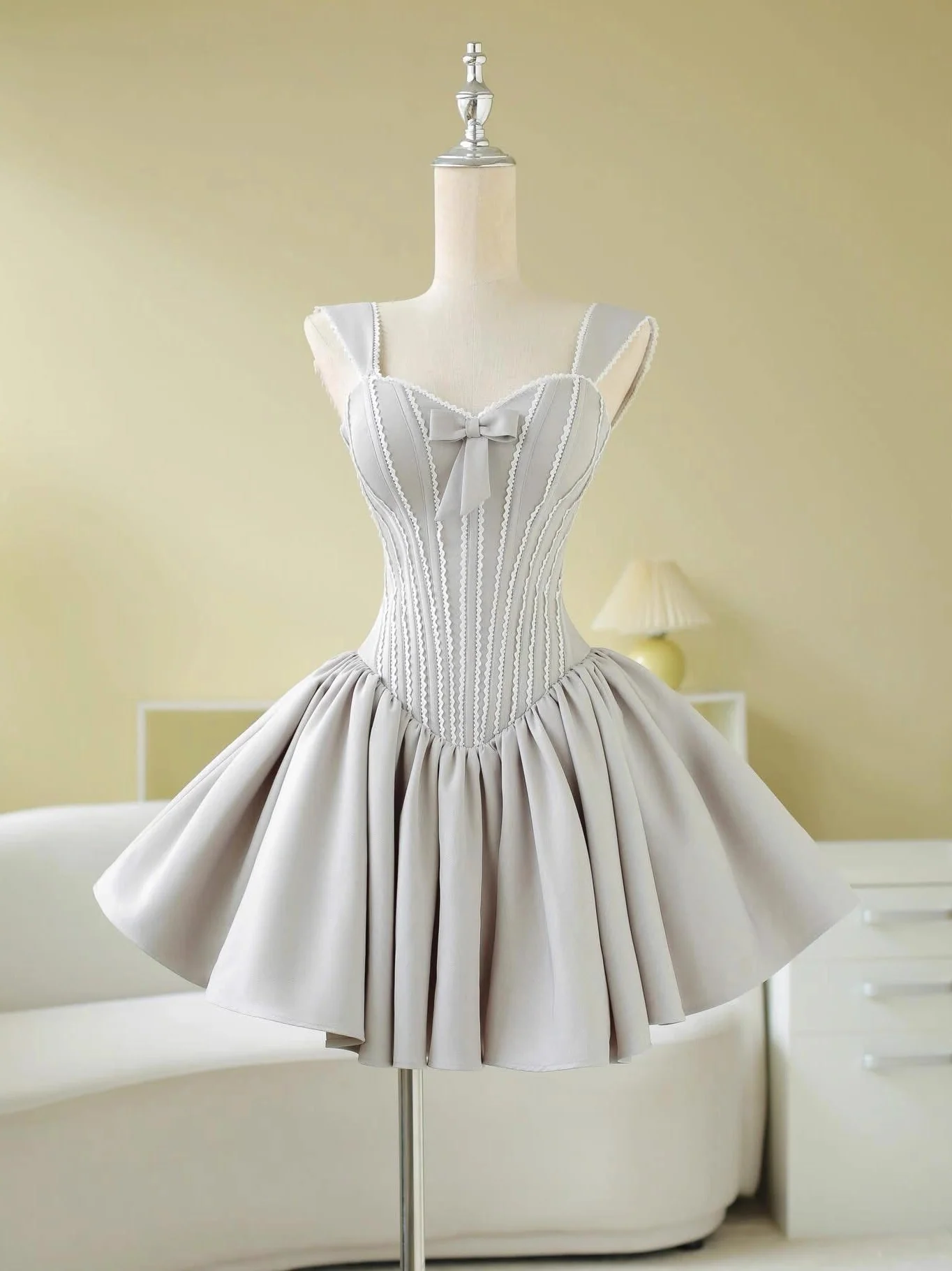 Simple Ball Gown Sweetheart Silver Short Satin Formal Homecoming Dresses Party Graduation Dress Hoco Dresses DH2779 - Deanwangkt