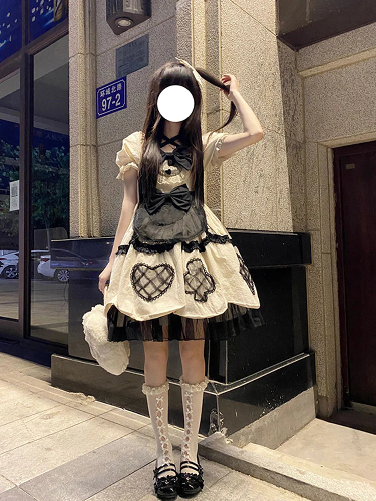 Cute Ball Gown Short Sleeves 16th Birthday Dress Lolita Dress Champagne Birthday Outfits DP0215 - Deanwangkt