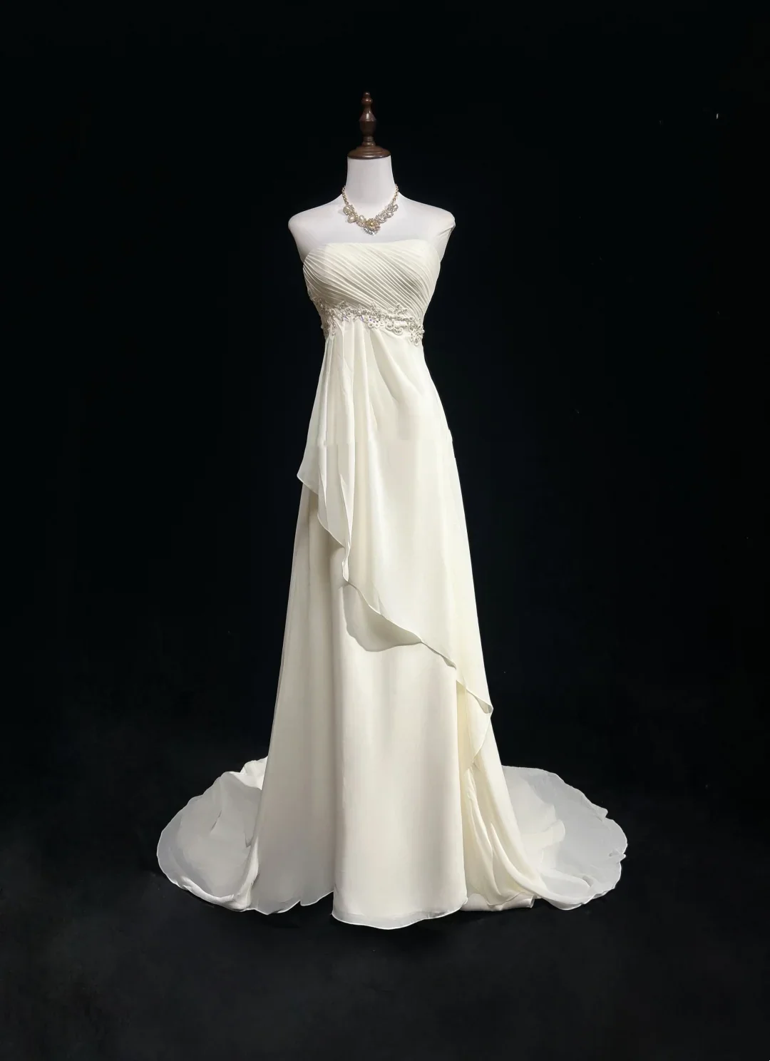 Vintage Wedding Dress A line Strapless Chiffon White Sleeveless Long Beach Wedding Dresses Bridal Gowns Brides Gown With Beads DH540 - Deanwangkt