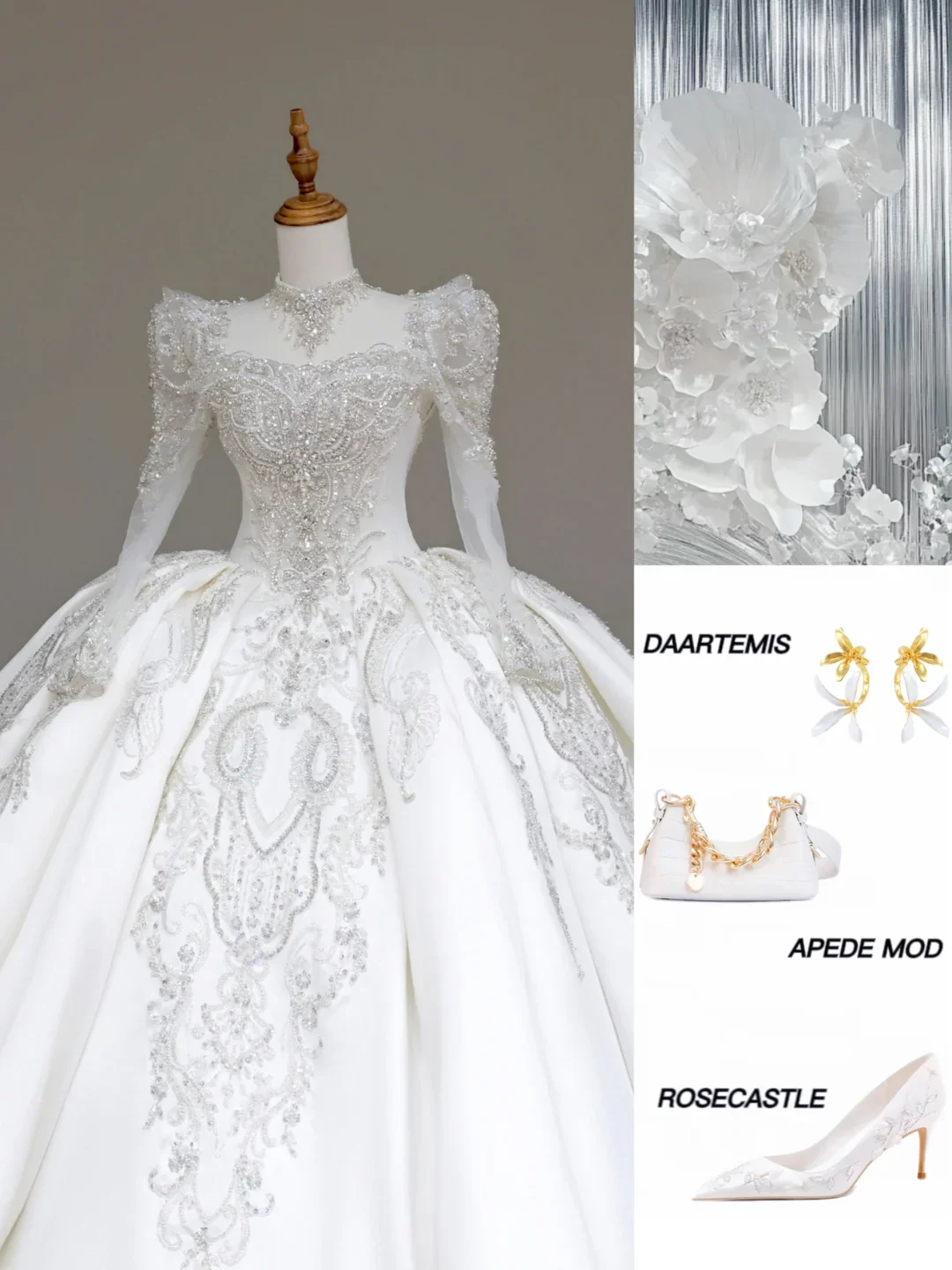 Unique Bridal Gown Ball Gown Sweetheart Long Sleeves White Sequin Wedding Dresses Bridal Gowns DP706 - Deanwangkt
