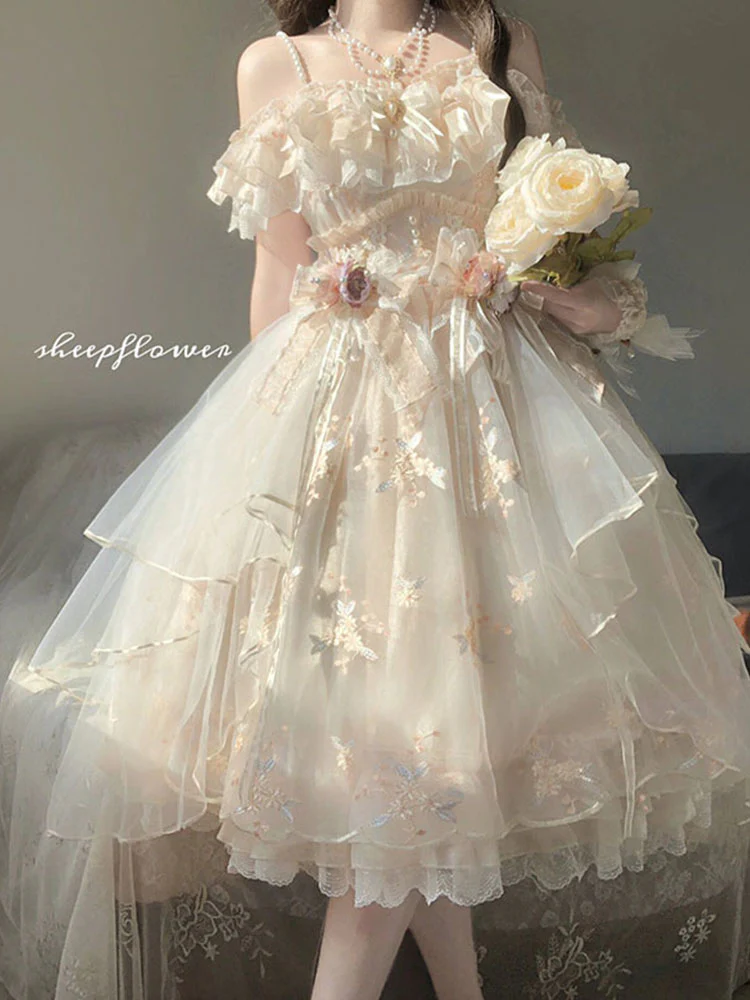 Vintage Ball Gown Off The Shoulder Lace Summer Long Holiday Dresses 16th Birthday Dress Lolita Dress Flowers Birthday Outfits W1131 - Deanwangkt