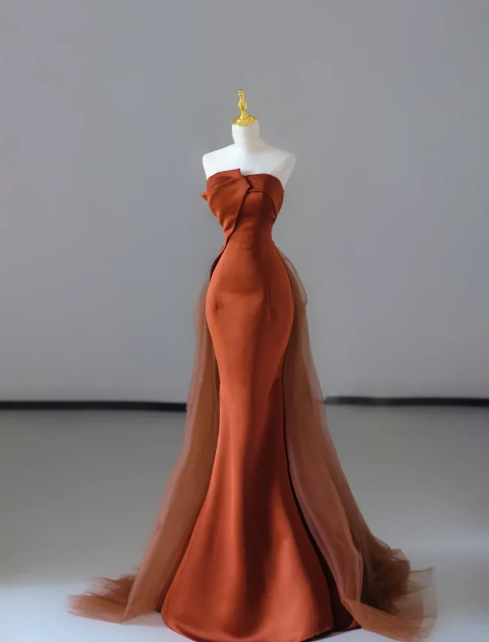 Gorgeous Mermaid Strapless Satin Sleeveless Long Prom Dresses Graduation Dresses DP524 - Deanwangkt