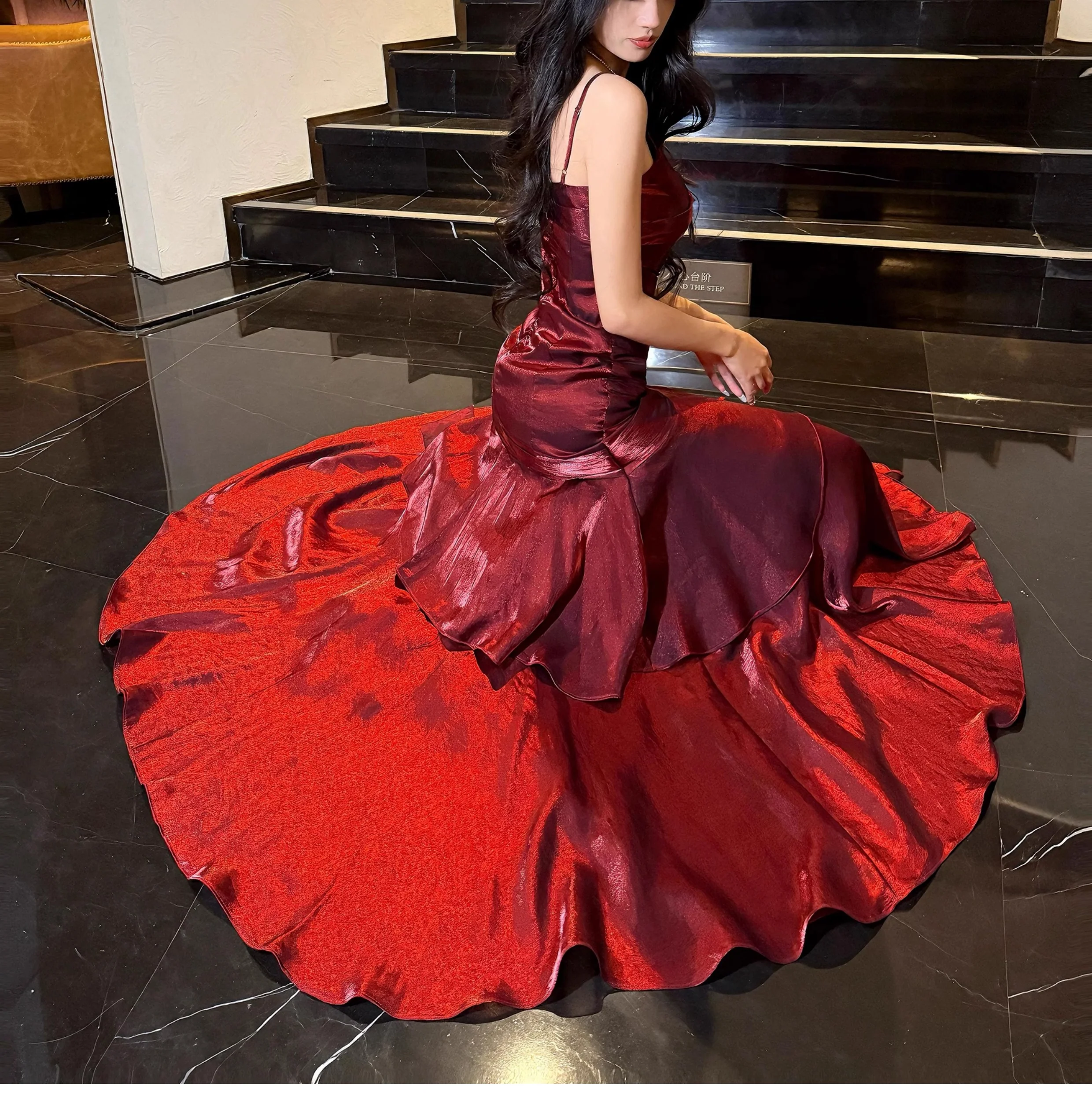 Elegant Mermaid Spaghetti Straps Sleeveless Maroon Prom Gown Long Evening Dress Prom Dresses DP232 - Deanwangkt