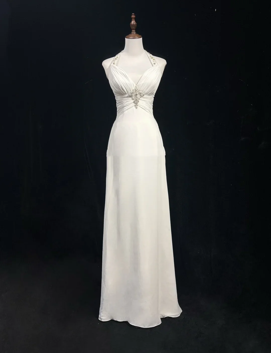Vintage Wedding Dress 1970s A line Halter Chiffon White Long Wedding Dresses Bridal Gowns Elegant Brides Gown DH552 - Deanwangkt