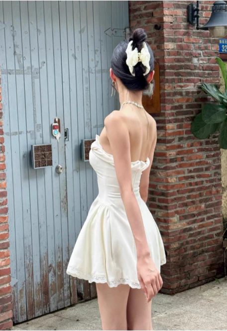 Sexy Strapless A-Line Short Prom Dresses, White Homecoming Dresses DP3133 - Deanwangkt