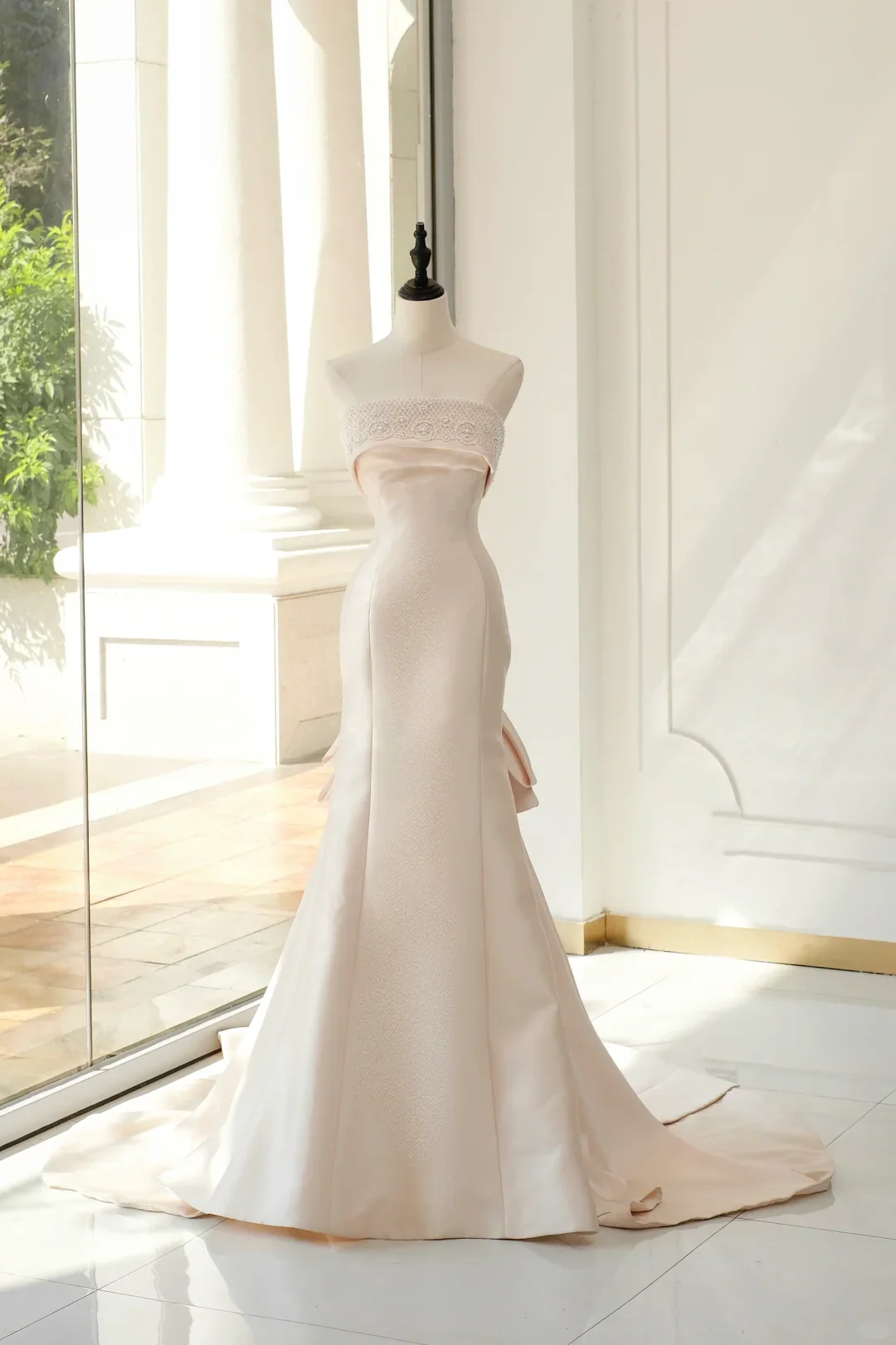 Classic Bridal Gown Mermaid Strapless Sleeveless Satin Long Light Pink Wedding Dresses Elegant Bridal Gowns Brides Dress DH894 - Deanwangkt