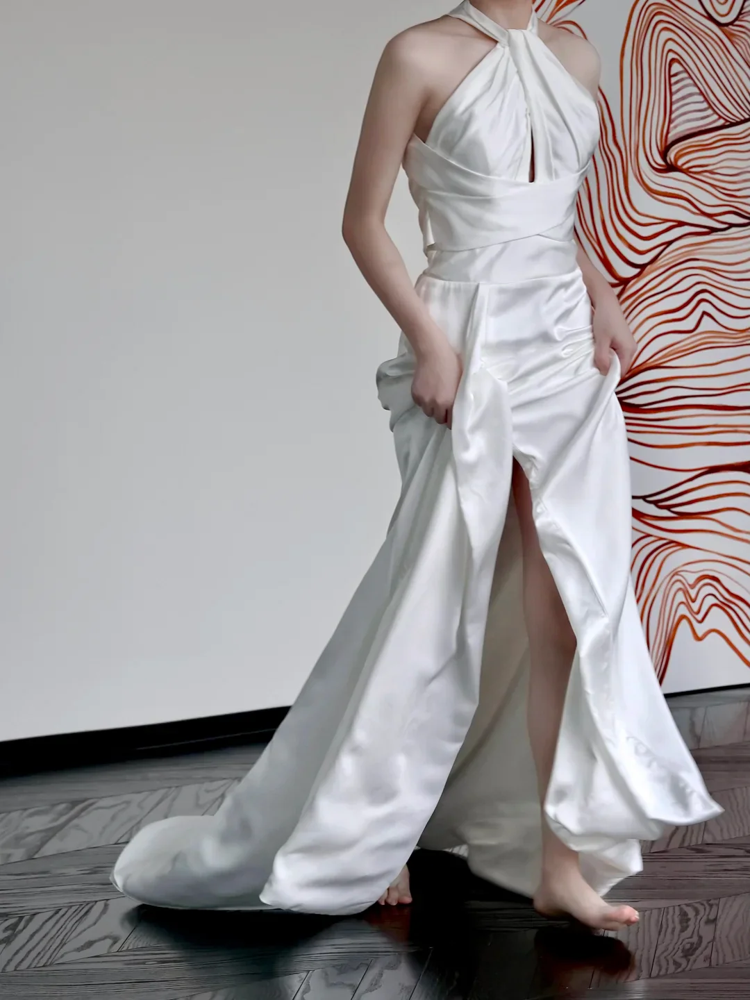 Unique Bridal Gown A Line Halter White Satin Wedding Dresses Bridal Gowns DP662 - Deanwangkt