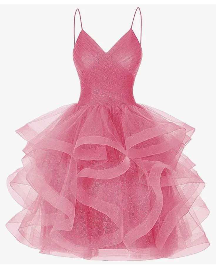 Modest Ball Gown Spaghetti Straps Pink Tulle Formal Homecoming Dresses 8th Grad Dance Graduation Dress Short Hoco Dresses DH2580 - Deanwangkt