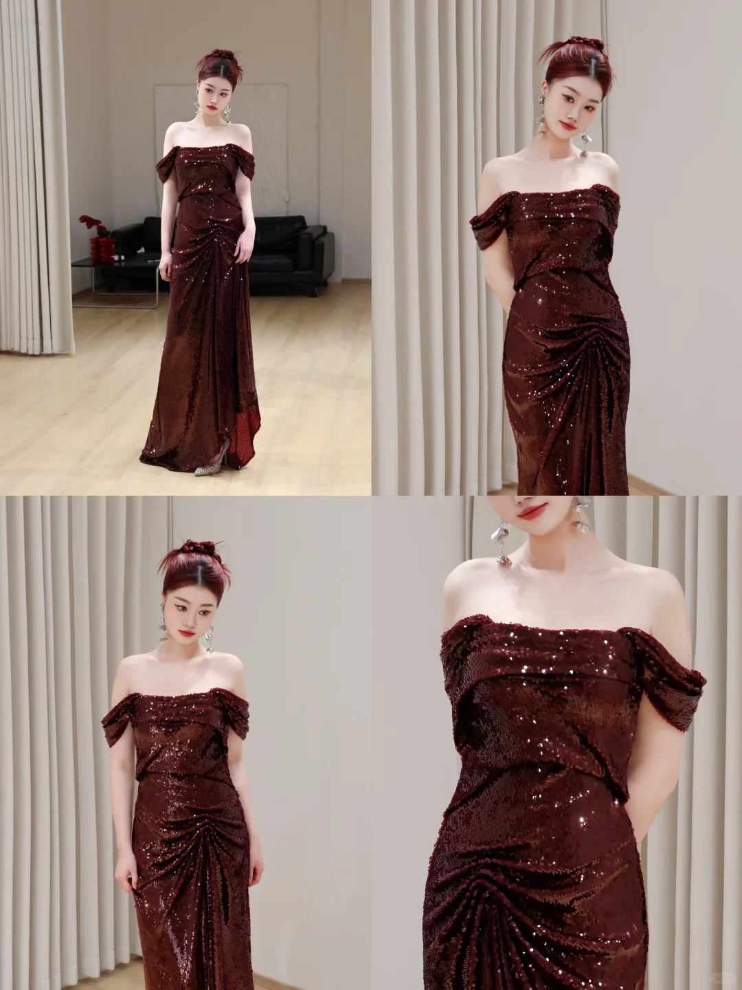 Gorgeous Mermaid Off The Shoulder Burgundy Sequin Long Prom Dresses Graduation Dresses DP673 - Deanwangkt