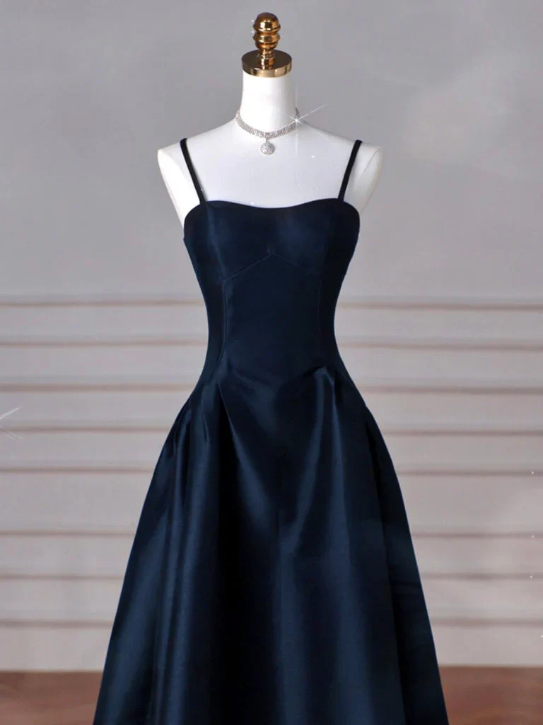 Sexy Simple A-Line Dark Blue Satin Long Prom Dress, Dark Blue Long Formal Dress DP278 - Deanwangkt