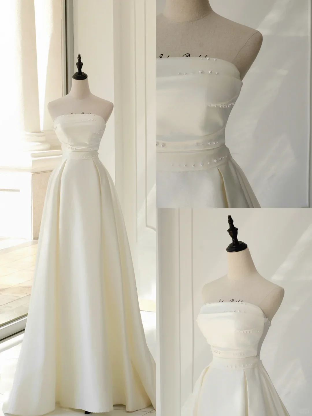 Timeless Bridal Dress A line Strapless Satin White Wedding Dresses Elegant Bridal Gowns DH896 - Deanwangkt