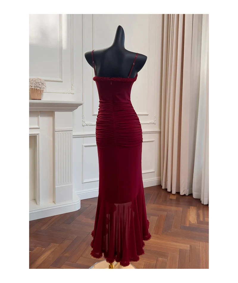 Elegant High Low Spaghetti Straps Burgundy Sleeveless Long Evening Party Gowns Evening Formal Dresses Prom Dress DH90 - Deanwangkt
