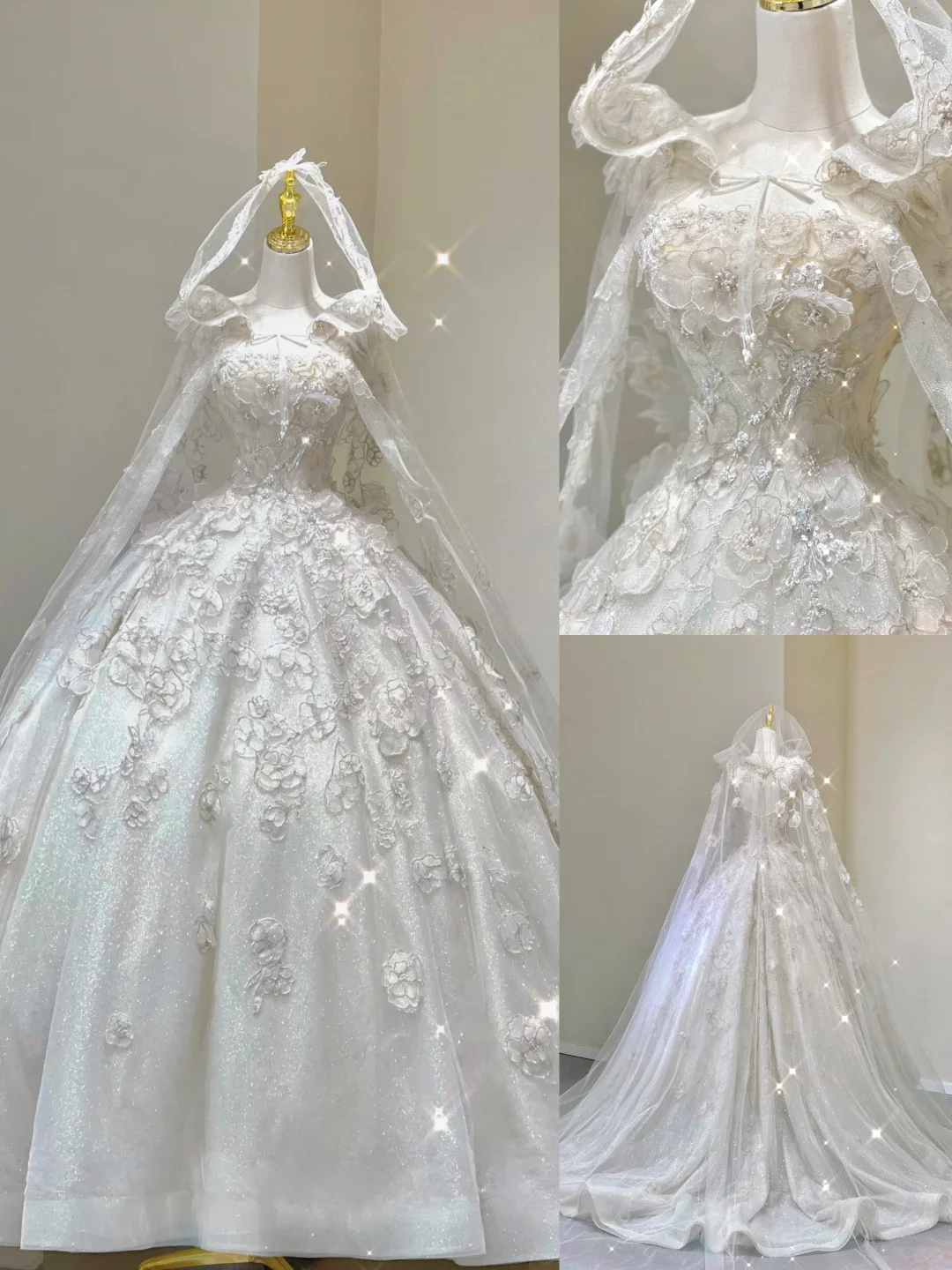 Unique Ball Gown Square Neckline Lace Long White Wedding Dresses Brides Dress DP421 - Deanwangkt