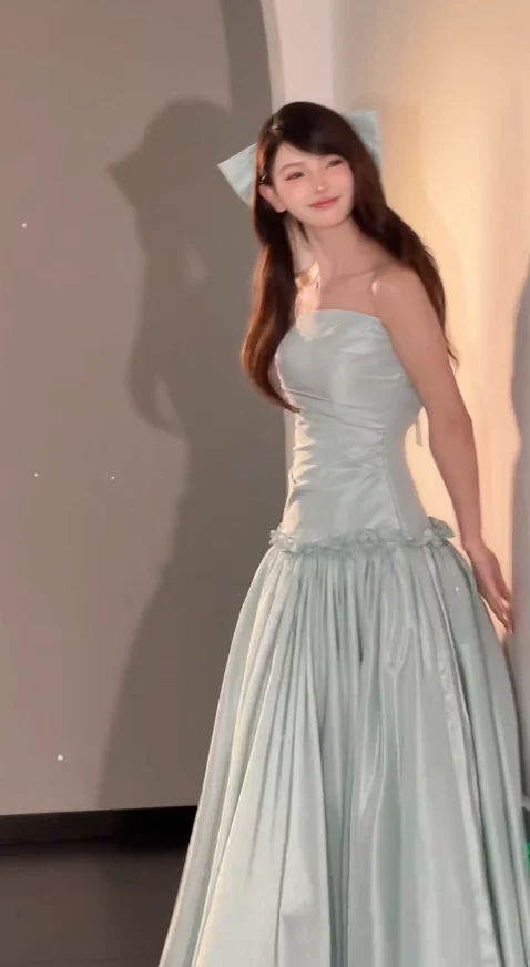 Sweet Strapless A-Line Long Prom Dresses Satin Tiffany Blue Birthday Dresses DP3942 - Deanwangkt