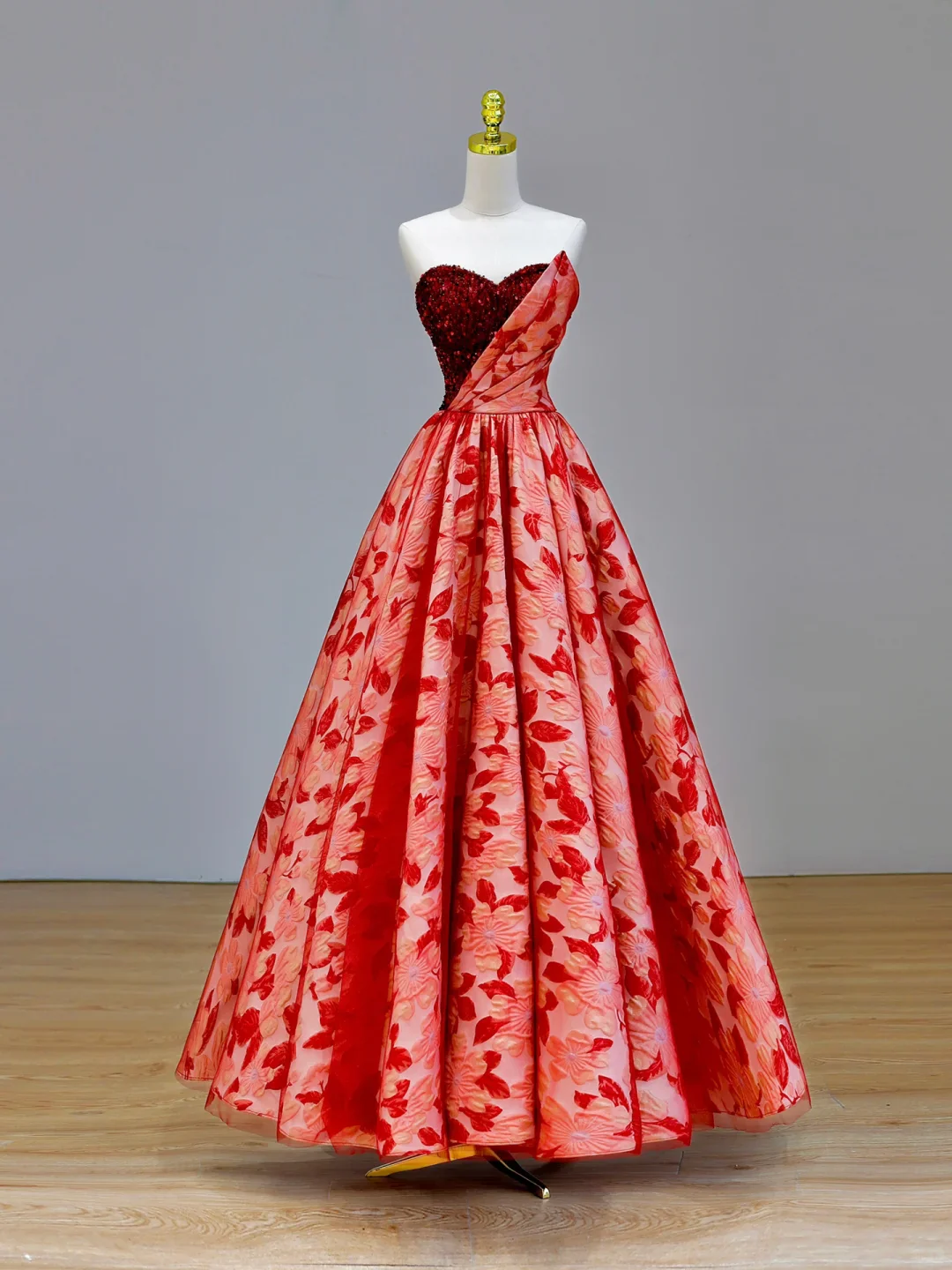 Elegant Glamour Ball Gown Sweetheart Tulle Red Floral 21st Birthday Dresses Evening Gown Birthday Outfits Evening Dress For Women DP1588 - Deanwangkt