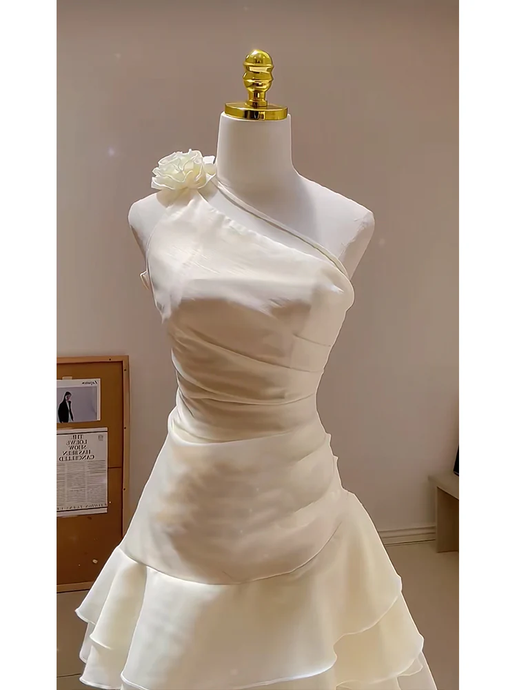 Cute A line One Shoulder White Summer Homecoming Dress Hoco Dress Mini 18th Birthday Outfit Cocktail Dresses DP1749 - Deanwangkt