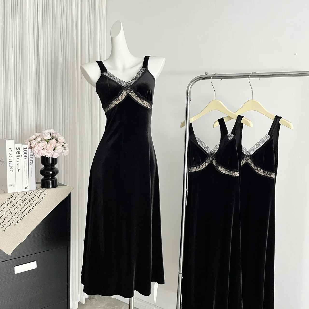 Sexy Mermaid Straps Black Velvet Summer Dress Holiday Party Birthday Outfits For Women DP0136 - Deanwangkt