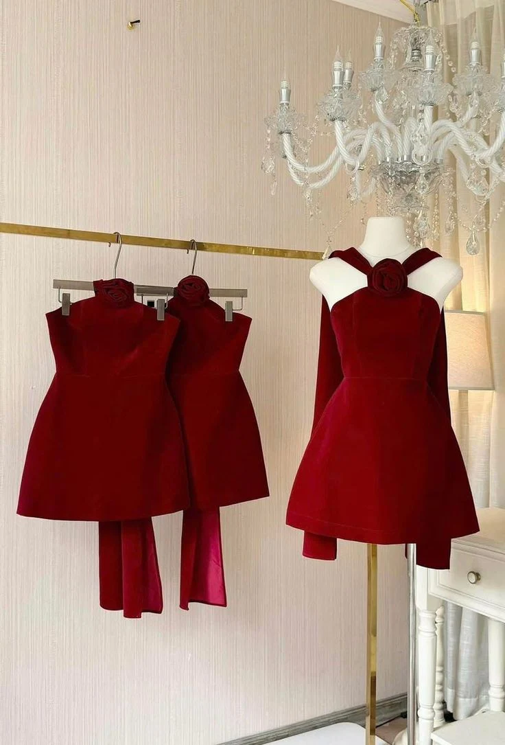 Simple A line Halter Burgundy Short Formal Homecoming Dresses Night Chic Elegant Short Dresses Party Dress 18th Birthday Outfits Hoco Dresses DH2709 - Deanwangkt