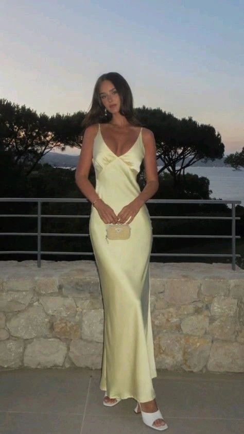 Gorgeous Sheath Straps Yellow Satin Prom Dresses Formal Summer Wedding Guest Dresses Wedding Guest Outfits DP766 - Deanwangkt
