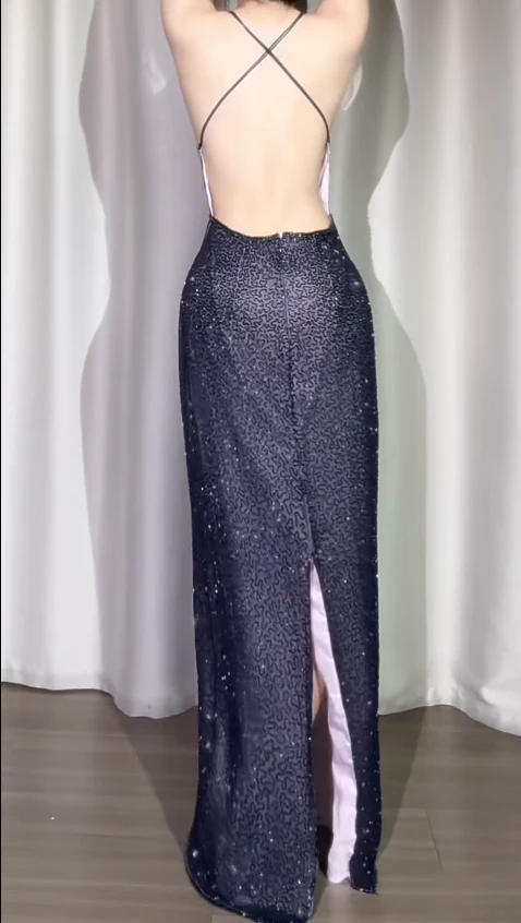 Vintage Sheath Dark Purple Long Prom Dresses Halter Chiffon Beaded Dark Purple Wedding Guest Dresses DP04005 - Deanwangkt