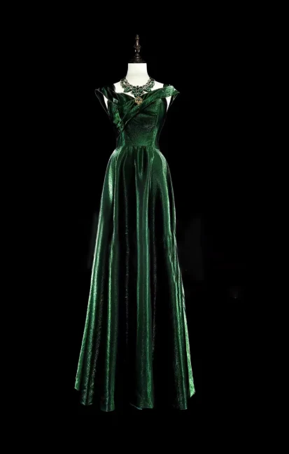 Vintage Sheath Velvet Long Prom Dresses Dark Green Formal Dresses DP3193 - Deanwangkt