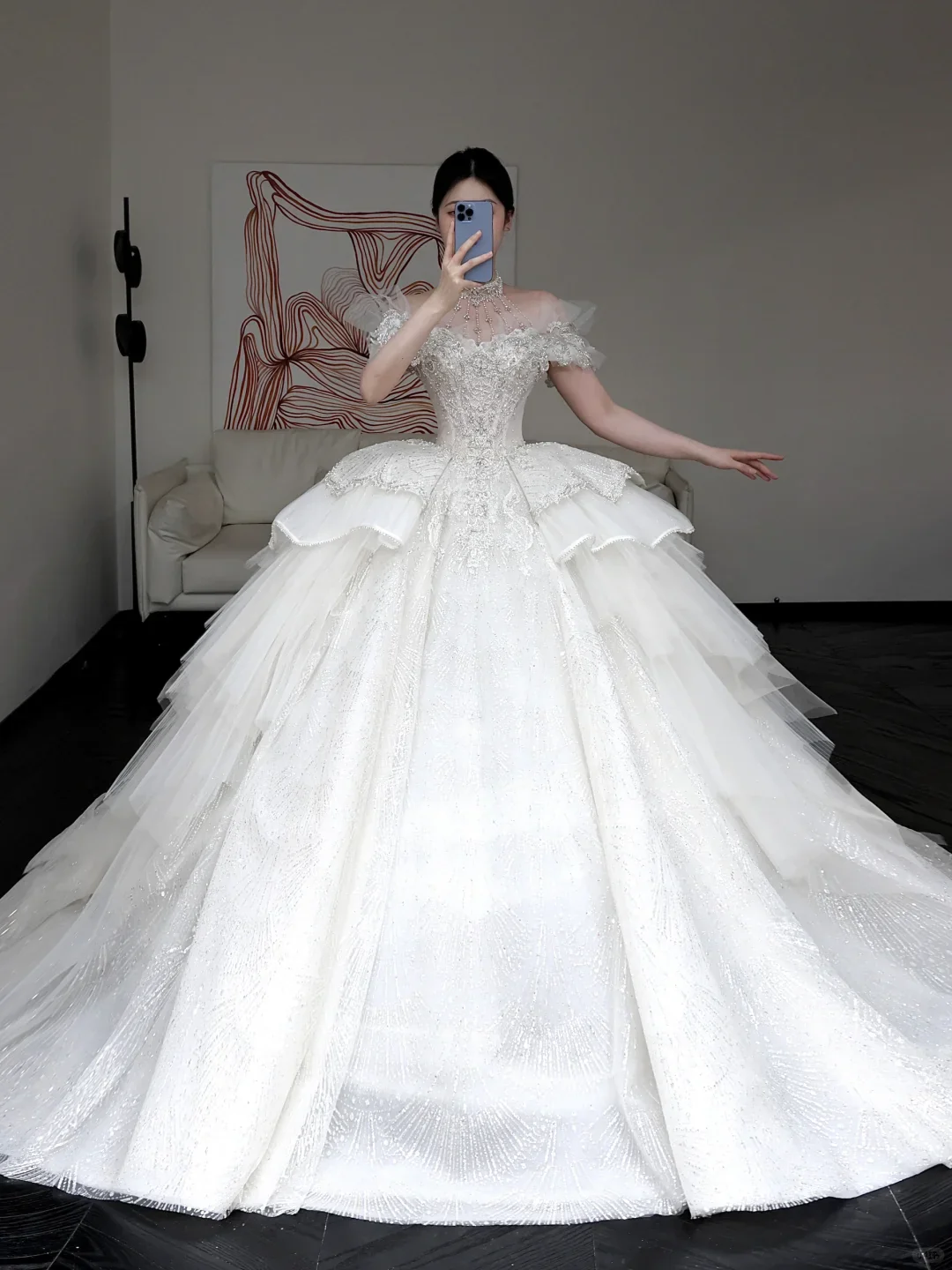 Luxury Ball Gown Wedding Dresses Off The Shoulder Short Sleeves Sequin Wedding Dress With Train DP646 - Deanwangkt