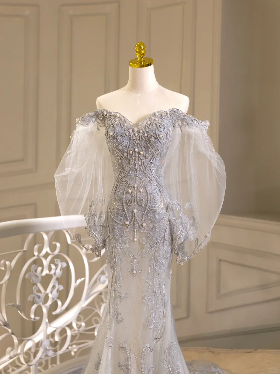 Princess Bridal Dress Mermaid Off The Shoulder Lace Tulle Wedding Dress With Long Sleeves Wedding Dresses Modest Wedding Gowns DH1564 - Deanwangkt