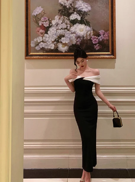 Elegant Sheath Off The Shoulder Black 18th Birthday Dress Party Gown Birthday Outfits Birthday Dress Ideas For Women DP587 - Deanwangkt