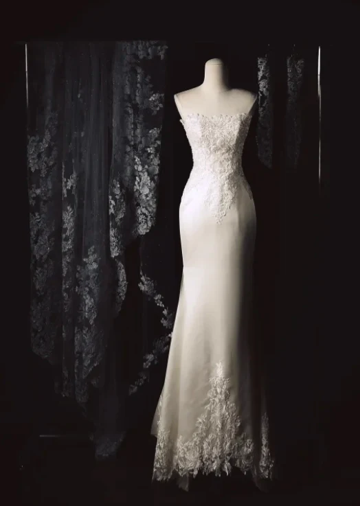 Timeless Strapless Mermaid Wedding Dresses Tulle Applique White Bridal Gowns DP3348 - Deanwangkt