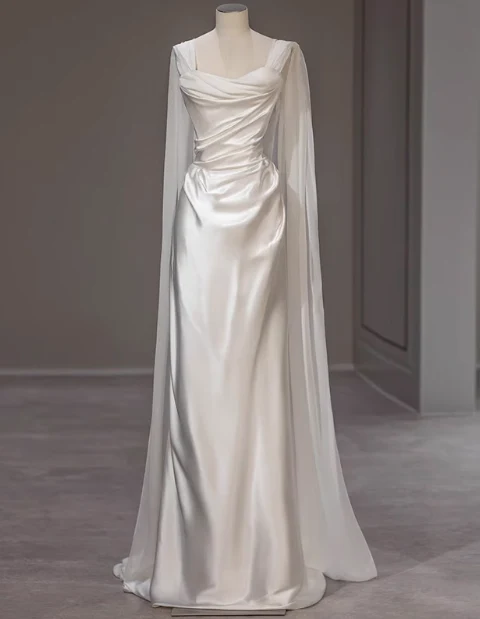 Elegant Satin Mermaid Wedding Dress Sleeveless Simple Bridal Gown DH2689 - Deanwangkt