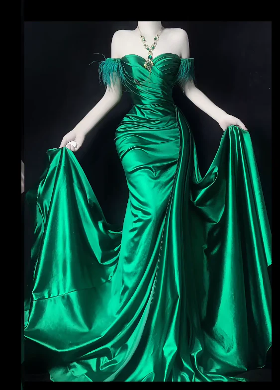 Glam Sweetheart Sheath Long Prom Dresses Satin Green Evening Dresses DP3815 - Deanwangkt