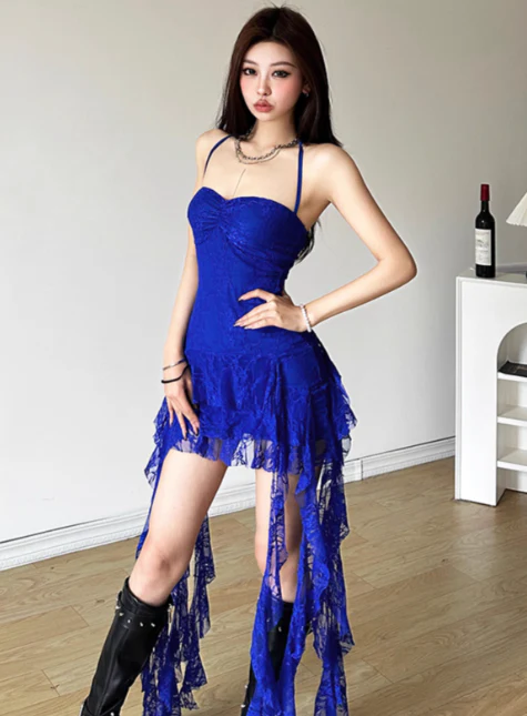 Gorgeous Halter Bodycon Lace Short Prom Dresses, Royal Blue Homecoming Dresses DP3139 - Deanwangkt