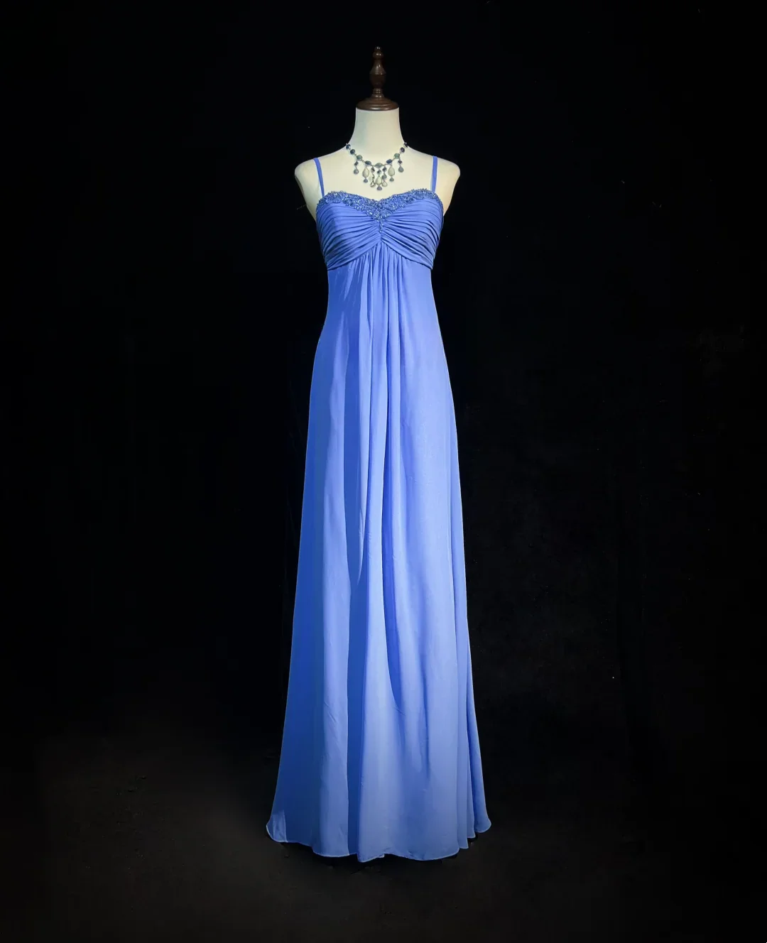 Retro A Line Spaghetti Straps Royal Blue Chiffon With Beads Long Prom Dresses Party Dress 21st Birthday Outfits Prom Gowns DH2663 - Deanwangkt