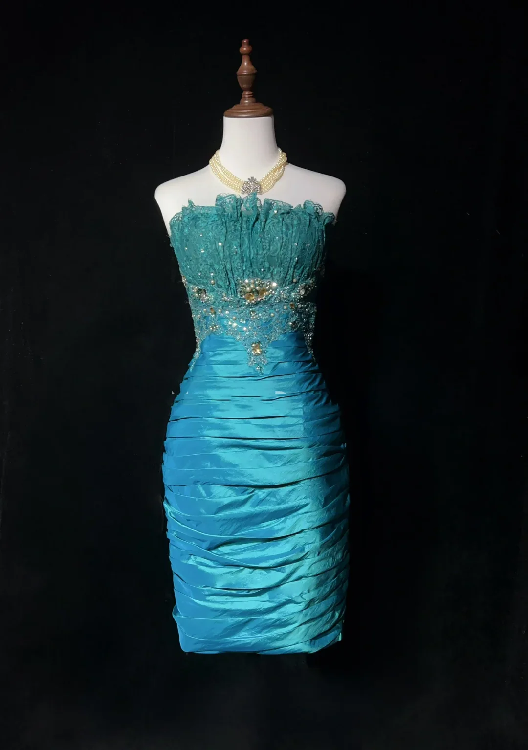 Vintage Sheath Strapless Blue Satin Knee Length Formal 8th Grade Homecoming Dresses Middle School Cocktail Dress Hoco Outfits DH1461 - Deanwangkt