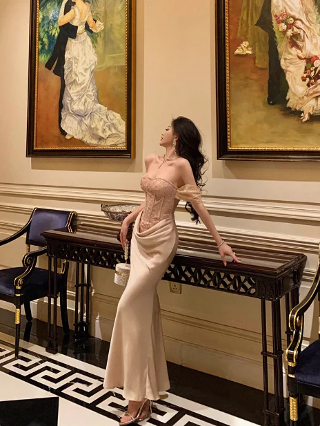 Classy Mermaid Off The Shoulder Satin 18th Birthday Dress Party Gown 21st Birthday Outfits Birthday Dress Ideas For Women DP565 - Deanwangkt