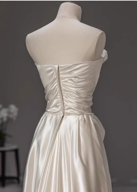 Elegant Satin Mermaid Wedding Dress Sleeveless Simple Bridal Gown DH2689 - Deanwangkt