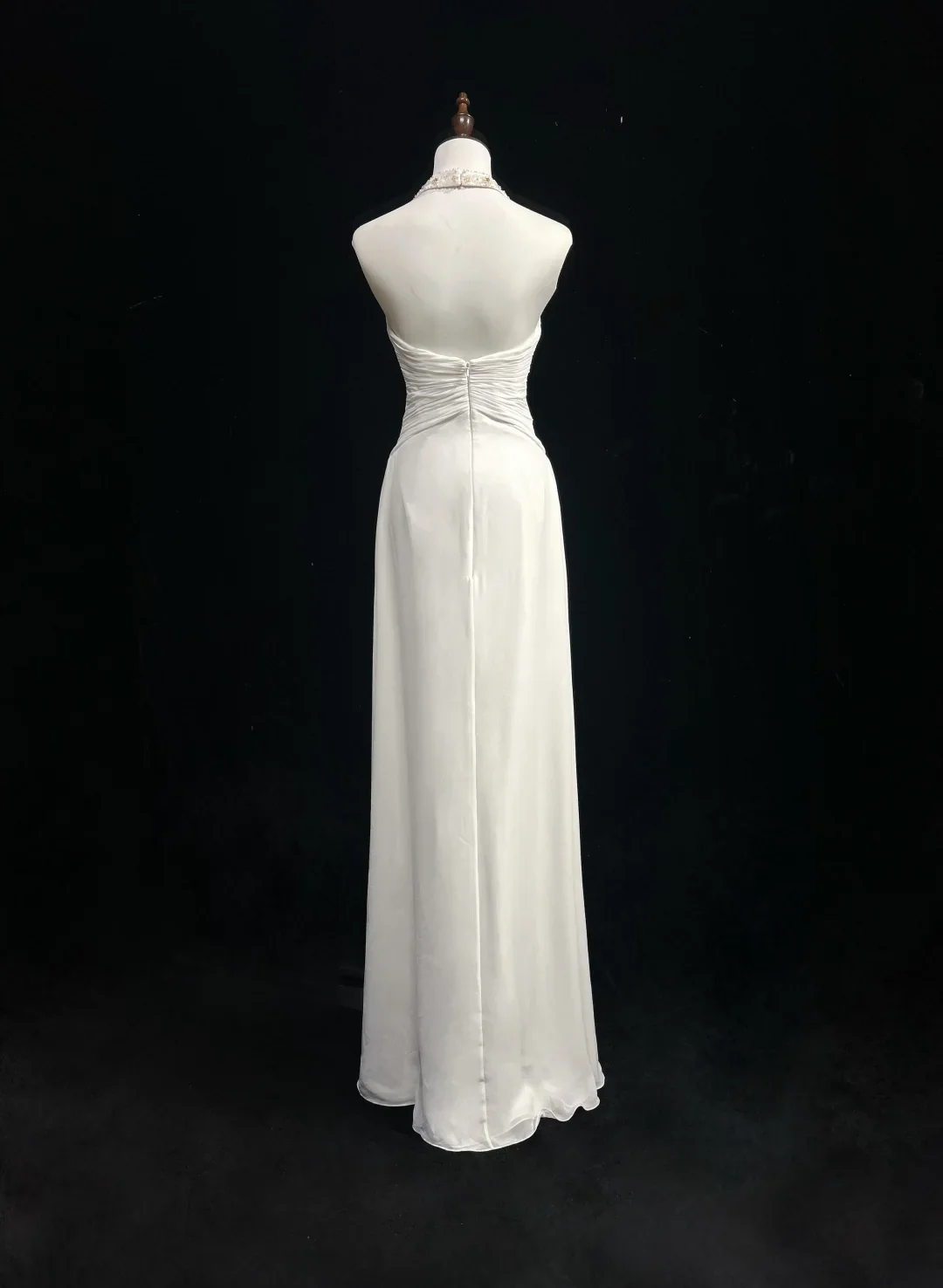 Vintage Wedding Dress 1970s A line Halter Chiffon White Long Wedding Dresses Bridal Gowns Elegant Brides Gown DH552 - Deanwangkt