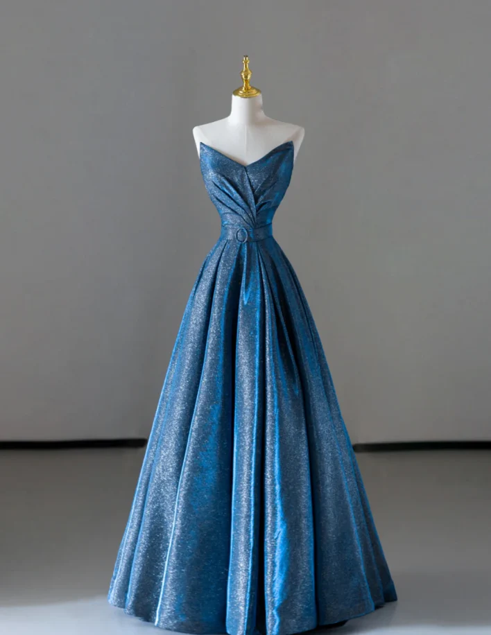 Fairy-tale A Line Sweetheart Blue Sequin Long Prom Dresses Evening Dresses DP512 - Deanwangkt